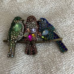 Bird Family Rhinestone Brooch