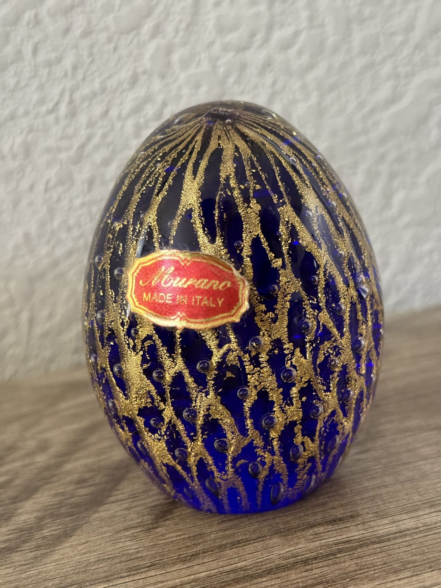 MURANO GLASS 3" PAPERWEIGHT COBALT BLUE GOLD FISHNET