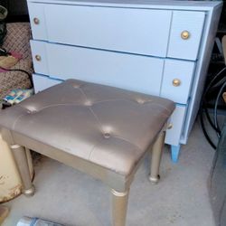 Antique Solid Wood Dresser With Vanity Stool