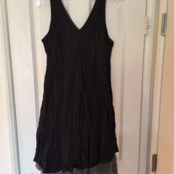 100% Cotton Black V-Neck 2 Layer Sleeveless Dress Size Medium 