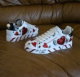 New Women's Dolce & Gabbana Portofino Nappa Calfskin Designer Luxury Sneakers Size 8 US