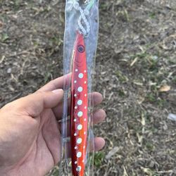 Saltwater Vertical Jig, Deep Sea Metal Jig Red Polka Jig Slow Pitch Rojo con Puntos, Jig Rojo de Puntos BlancoDot Slow Pitch Jig with BKK Assist Hooks