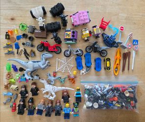 Lego Minifigure Lot of 11 Figures with Multiple Accessories, Jurassic World Dinosaurs and More