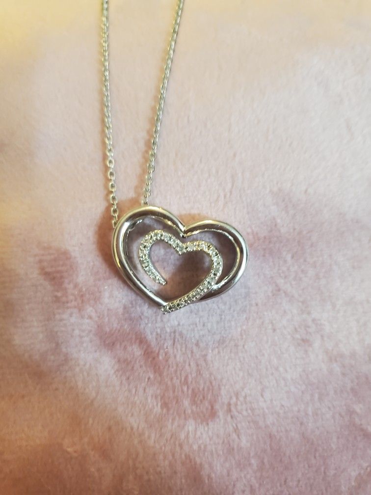 Sterling Silver Heart & Diamond Necklace 