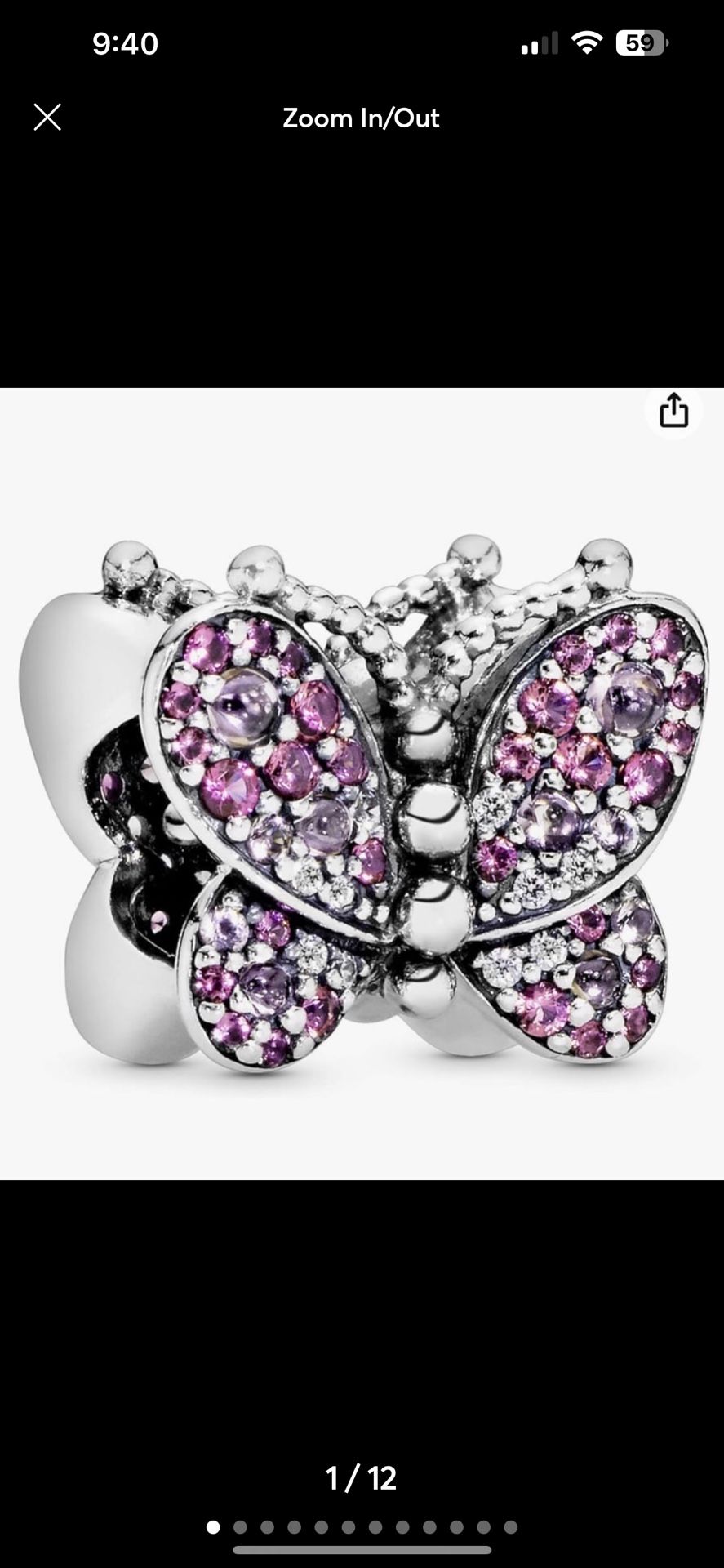 PANDORA Dazzling Pink Butterfly 925 Sterling Silver Charm - 797882NCCMX