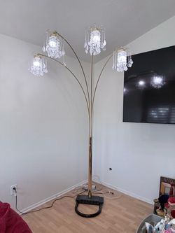Gold-Tone Arc Floor Lamp with Hanging Prisms