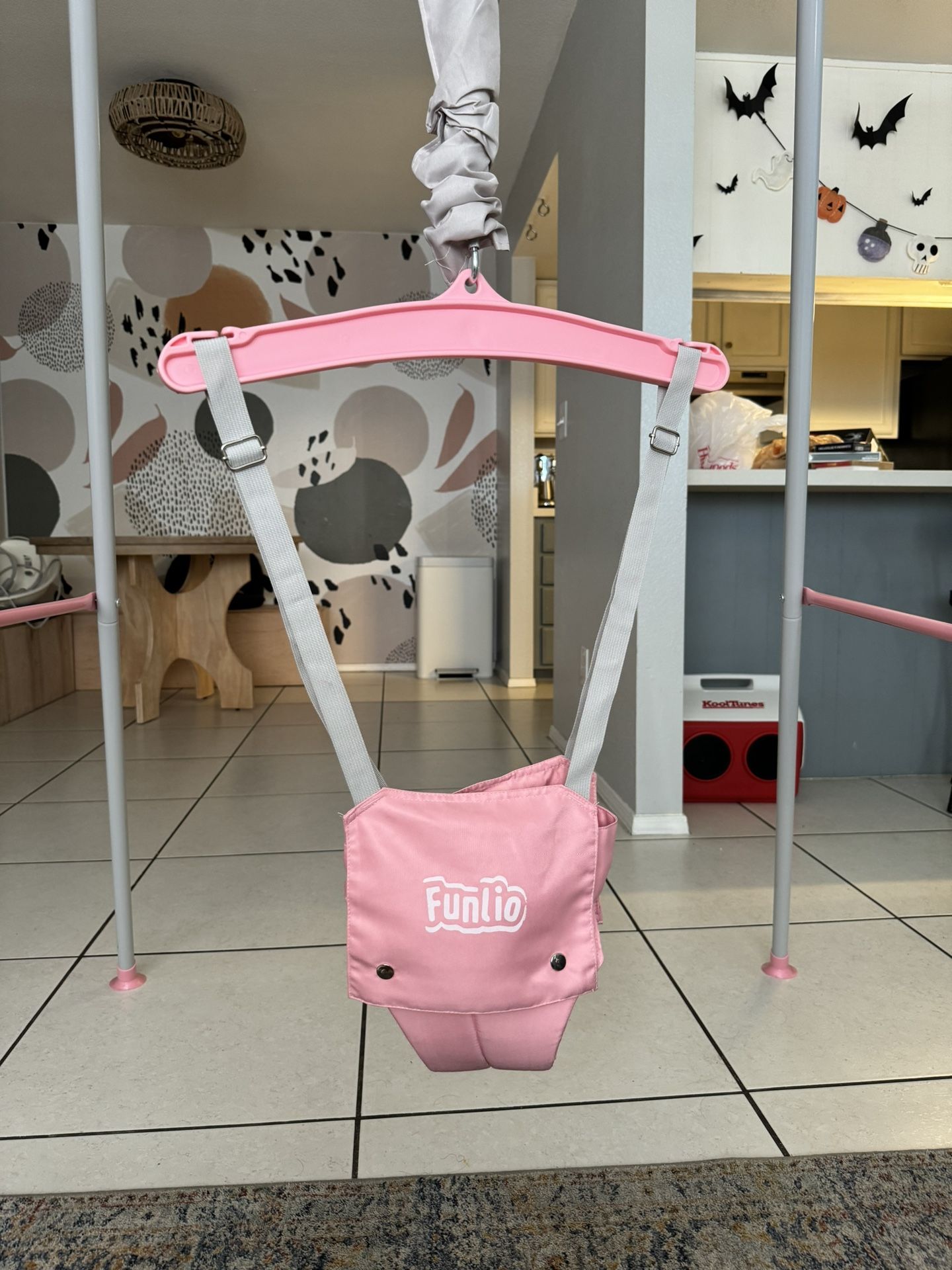 FUNLIO Baby Jumper with Stand for 6-24 Months, Infant Jumper for Indoor/Outdoor Play, Toddler Jumper for Baby Girl/Boy, with Adjustable Chain, Easy to
