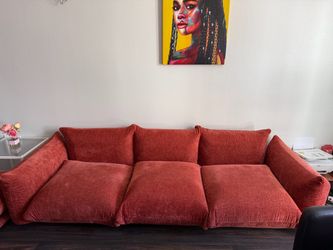 Large Rust/Terracotta Deep-Seat Sofa + Matching Ottoman
