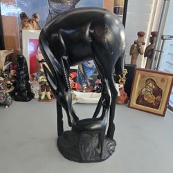 Black Antelope Gazelle & Baby Wood Sculpture Kamba Table Art Kenya Africa