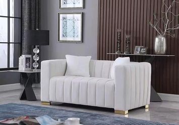 2594f $280 Velvet Loveseat Sofa for Living Room, Chesterfield Sofa Couch, Upholstered 2-Seater Couch with Gold Metal Leg&Pillows for Apartment, Offic