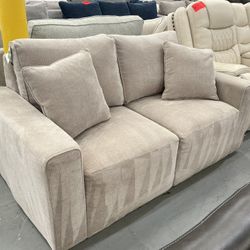 Beige Fabric Loveseat