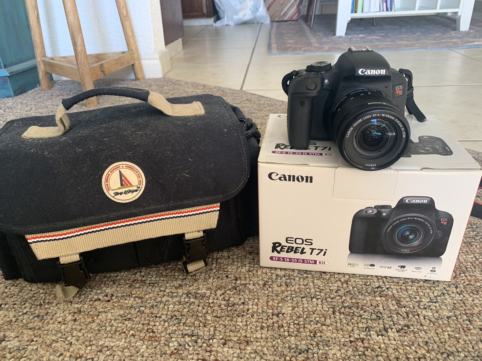 Canon eos rebel t7i with lens and bag