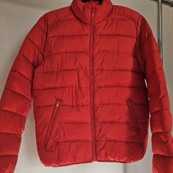 Forever 21 Men's Red Puffer Jacket Full Zip-Up