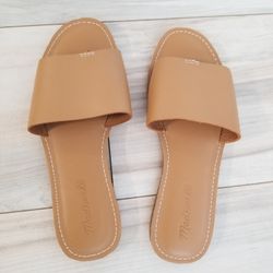 NEW Madewell Boardwalk Post Slide Sandal in Leather Size 6 (Desert Camel)