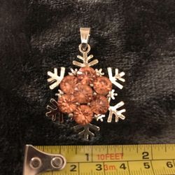 Peach On Silver Snowflake Pendant Winter Jewelry