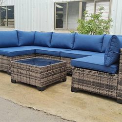 Brand new outdoor patio furniture with Blue cushions