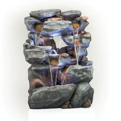 54 in. Tall Indoor/Outdoor 5-Tier Waterfall Rock Cascading Fountain with LED Lights