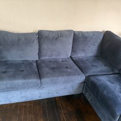 Deep Blue Velvet-Like Sectional with Gold Trim – $400 OBO – Pickup Only