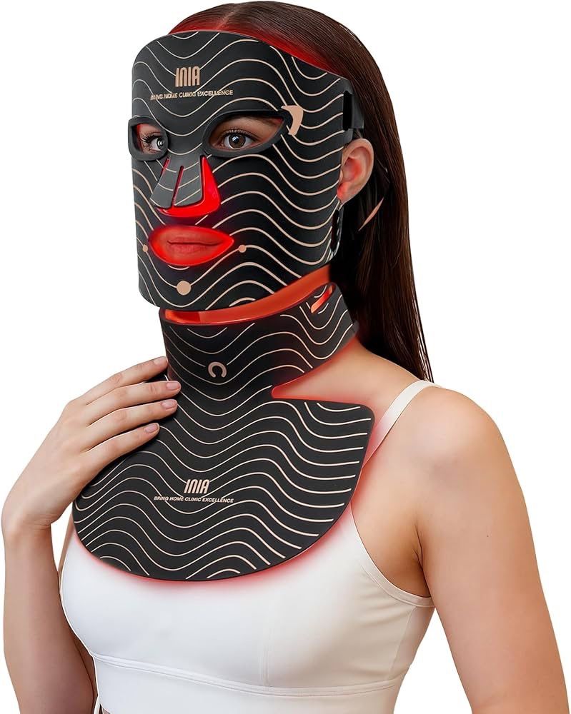 Red Light Therapy Mask for Face & Neck – 4 Light Modes with 850nm NIR, Red, Yellow & Blue LED Light Therapy, 2600mAh Rechargeable LED Face Mask for An