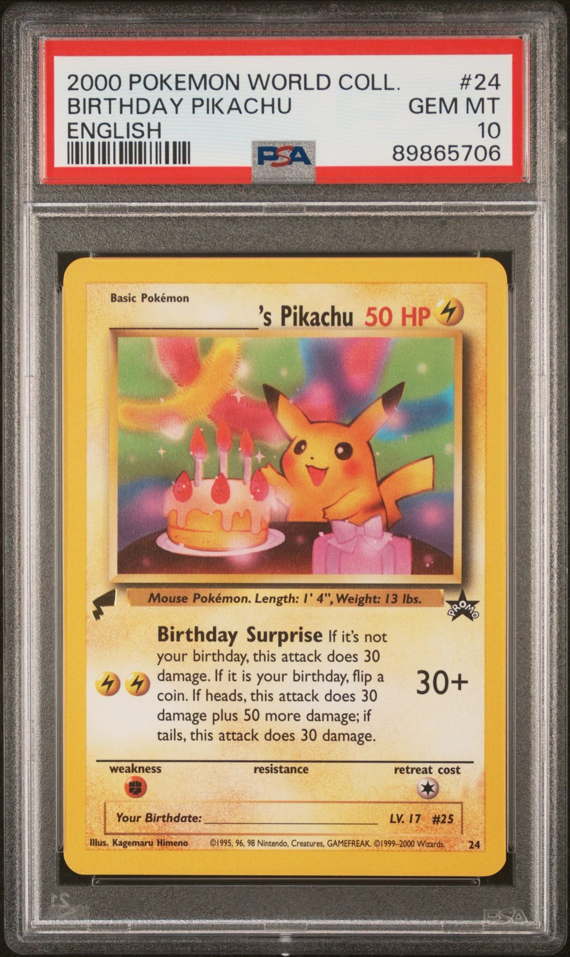 2000 Pokemon World Collection Birthday Pikachu PSA 10