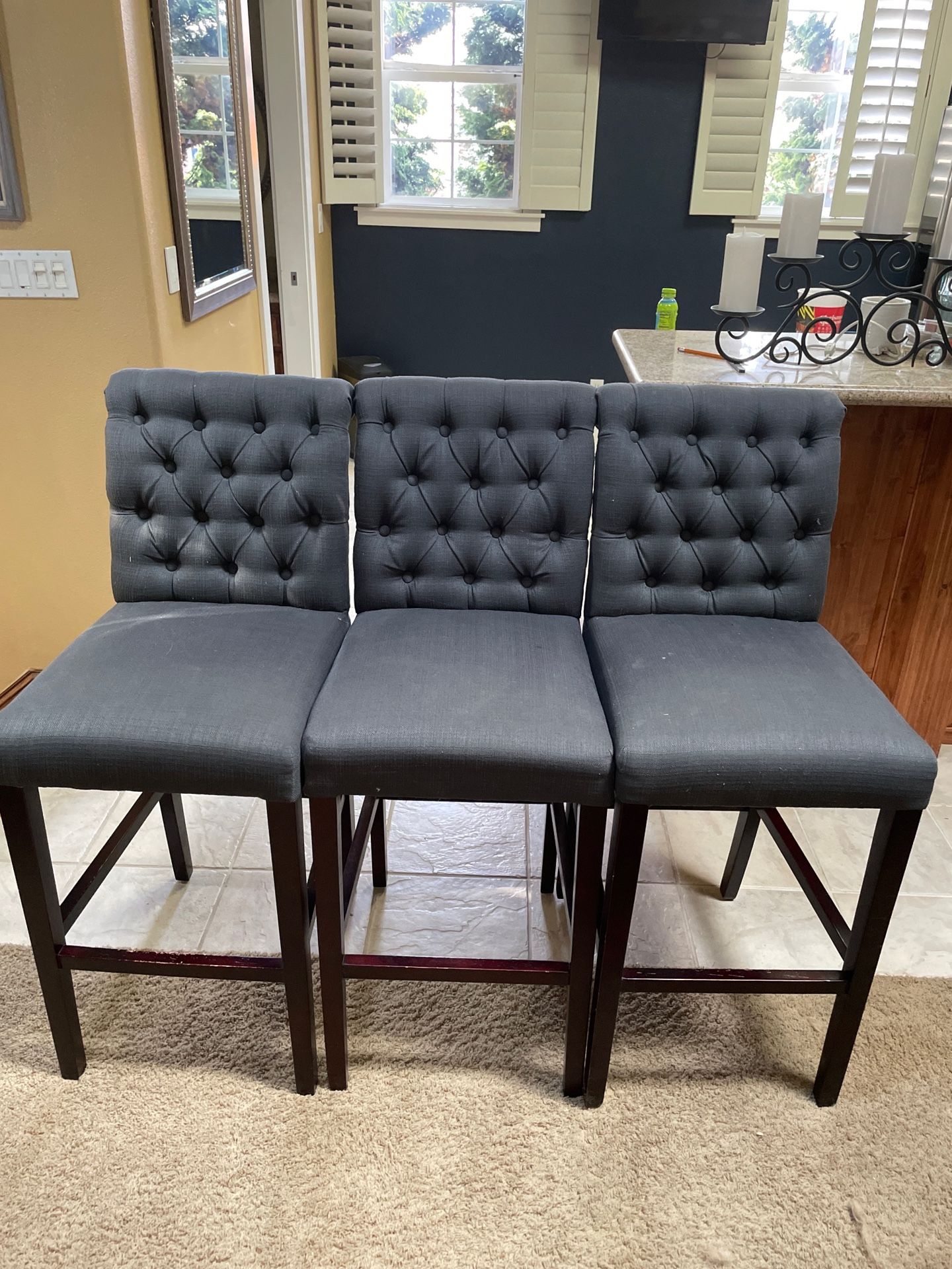 Set Of 3 Upholstered Bar Stools