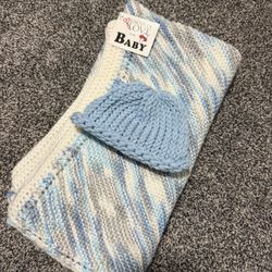 Hand knit Baby Boy Blanket 