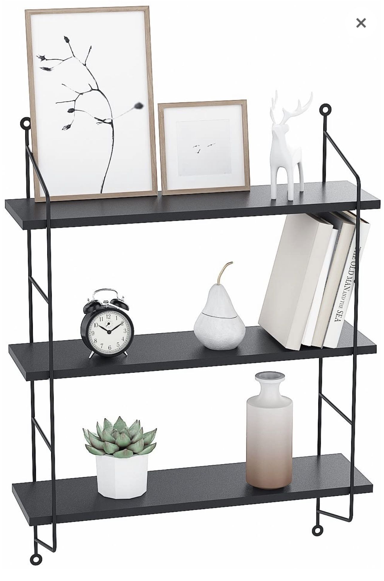 (brand new) Black Floating Shelves Wall Mounted 3-Tier，Storage and Display Rack for Bathroom,Kitchen, Bedroom,Living Room,etc,Sturdy Wood and Metal Ha