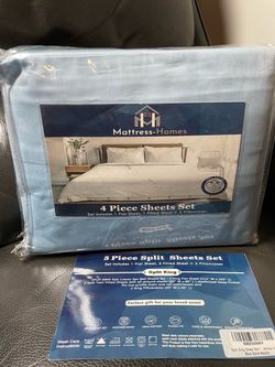 Mattress-Homes 5-Piece Split King Sheet Set 100% Cotton Light Blue Breathable