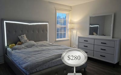 King Size Bob’s Furniture Bedroom Set with LED Lighting - $280