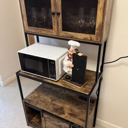 Rustic Industrial Kitchen Baker’s Rack with Cabinet
