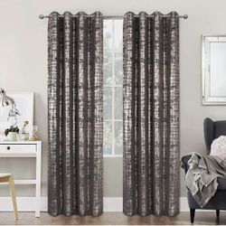 4 Curtains Panel always4u 100% Blackout Velvet Curtains Gold Foil Charcoal Gray 95ā 4 Panels
