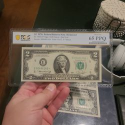 1976 $2 Federal Reserve Note from the Richmond district (Fr. 1935-E*) with a PCGS grade of 65 PPQ