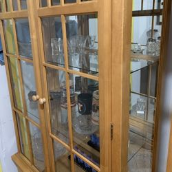 Blonde China Cabinet W/ Drawers - Light Damage