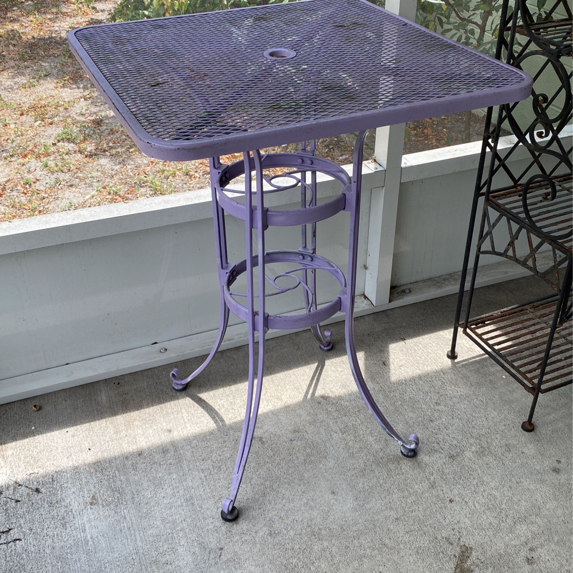 Purple Metal Bar Height Patio Table