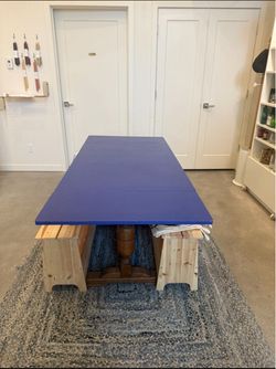 Blue Painted Wood Dining Table