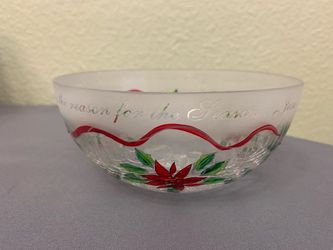 Vintage Pavilion Gift Co Christmas 6" Crackle Glass Bowl Poinsettia Jesus is the Reason for the Season