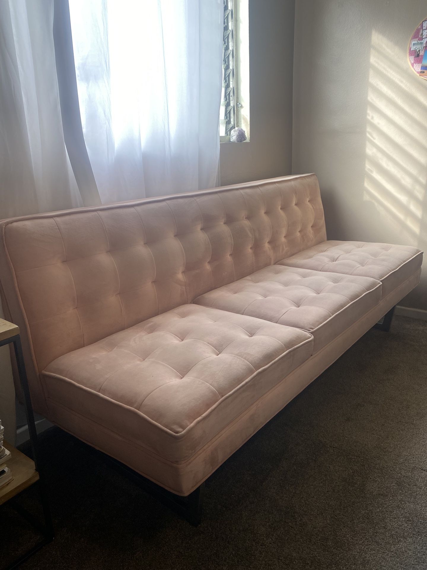 pale pink velvet couch