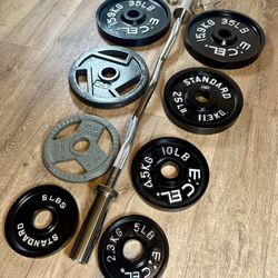 BRAND NEW Olympic Silver Curl Bar With Cooper Bearings & Weight Plates Pairs From 5s To 35s #  (Total: 170 lbs)