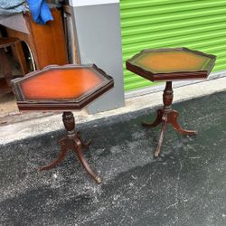 antique pair  solid walnut side table features a hexagonal top