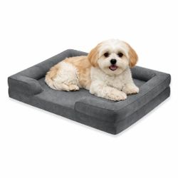 Brand New Inbox - Small Gray Corduroy Orthopedic Dog Bed with Bolster - Memory Foam