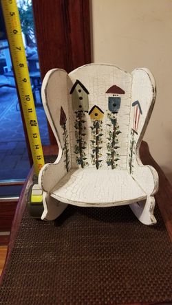 Country Motif Rocking Chair for Dolls or Planter, Cracked Patina