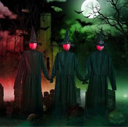 3PCS 5.6FT Halloween Decorations Outdoor Decor Witches Yard Holding Hands 4 Modes PIR Motion Sensor Scare Effect | 7-color flashing glowing heads | |