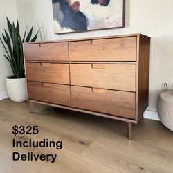 Walker Edison Mid-Century Modern Walnut 6 Drawer Dresser – Free Delivery 