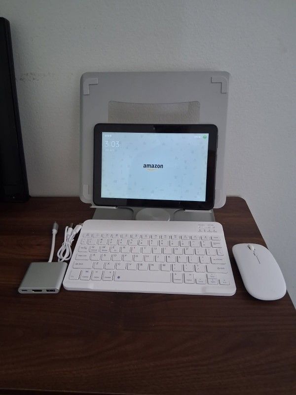 Tablet + Accessories Bundle – Fire HD 8 (10th Gen) + Keyboard, Mouse, Stand, Adapter – $50