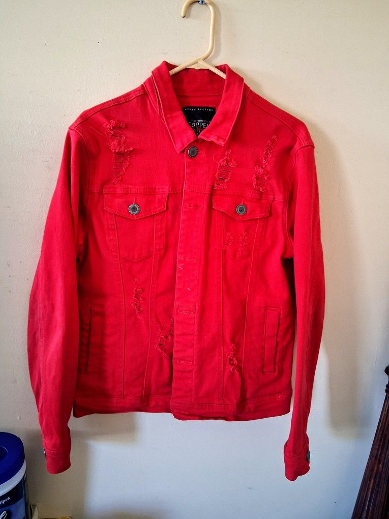 Copper RIVET RED Denim Jacket Sz Med