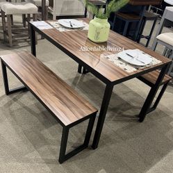 3 Pc Walnut Dining Table Set Brand New In Box
