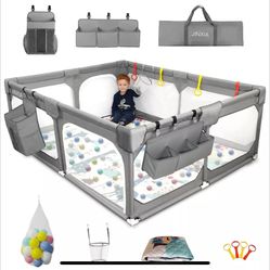 Baby Playpen Set(Grey 75"59"), Safe Baby Fence Playmat for Babies and Toddlers