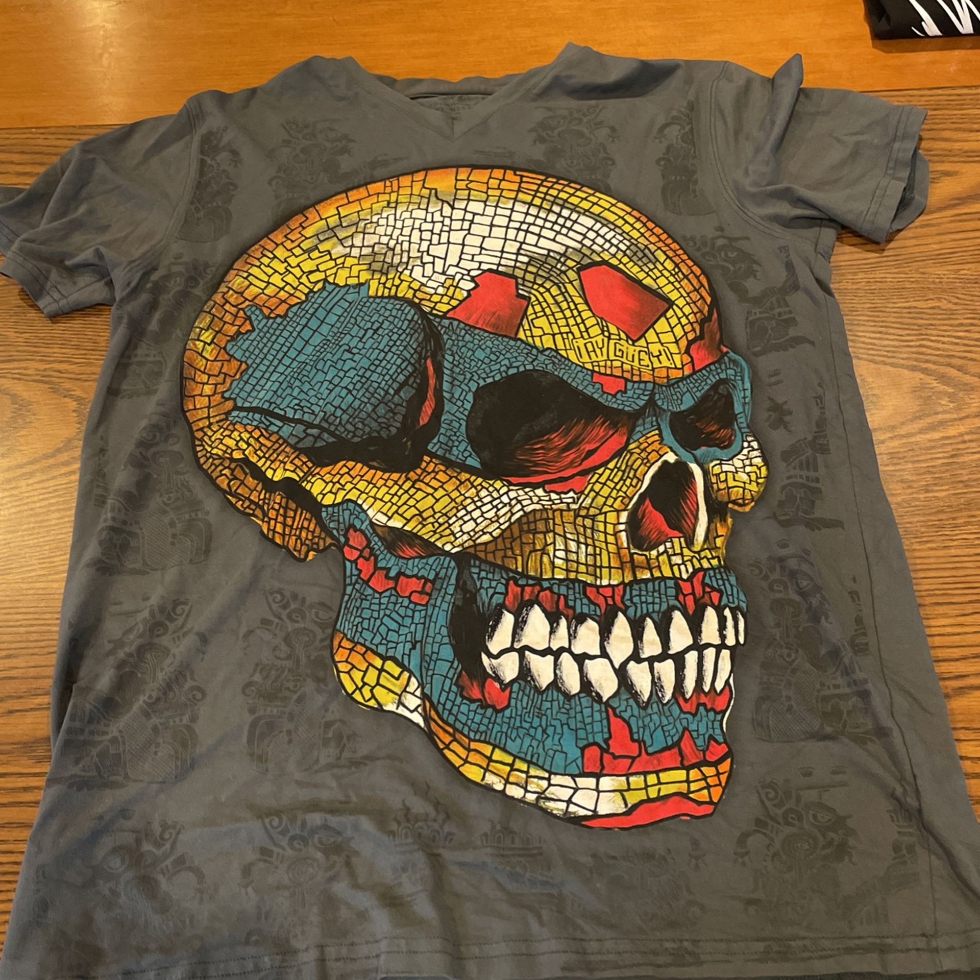 Ay Guey Colorful Skull Grey Tshirt Ex Size Large