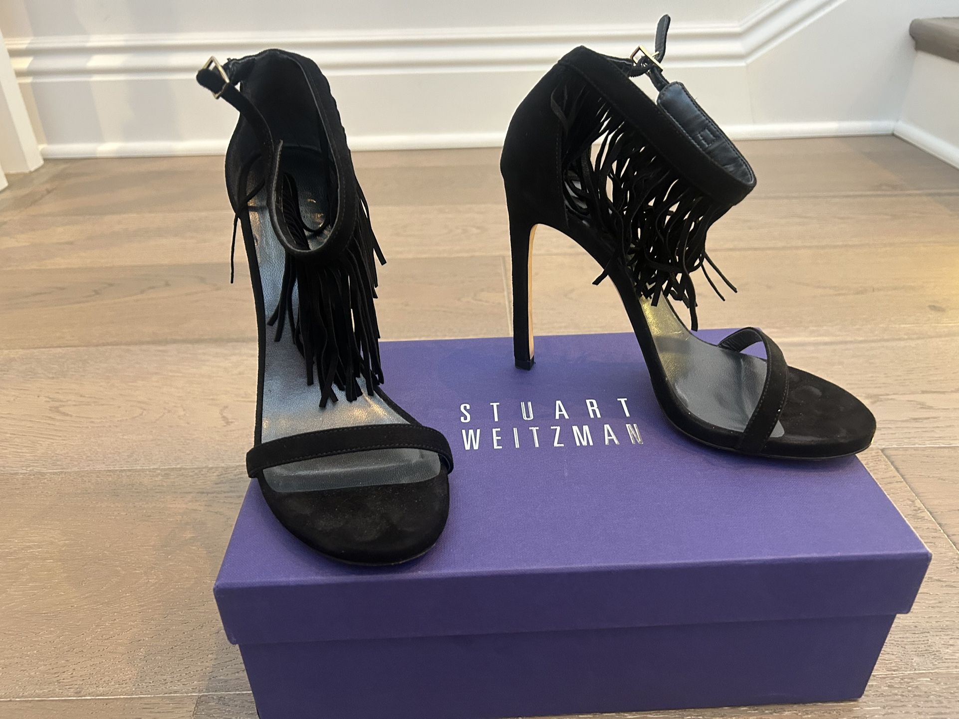 Stuart Weitzman Suede Fringe Heels, Size 7
