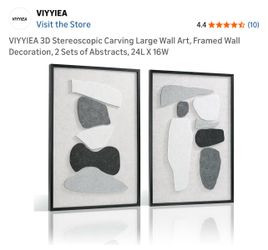 VIYYIEA 3D Stereoscopic Carving Large Wall Art, Framed Wall Decoration, 2 Sets of Abstracts, 24L X 16W